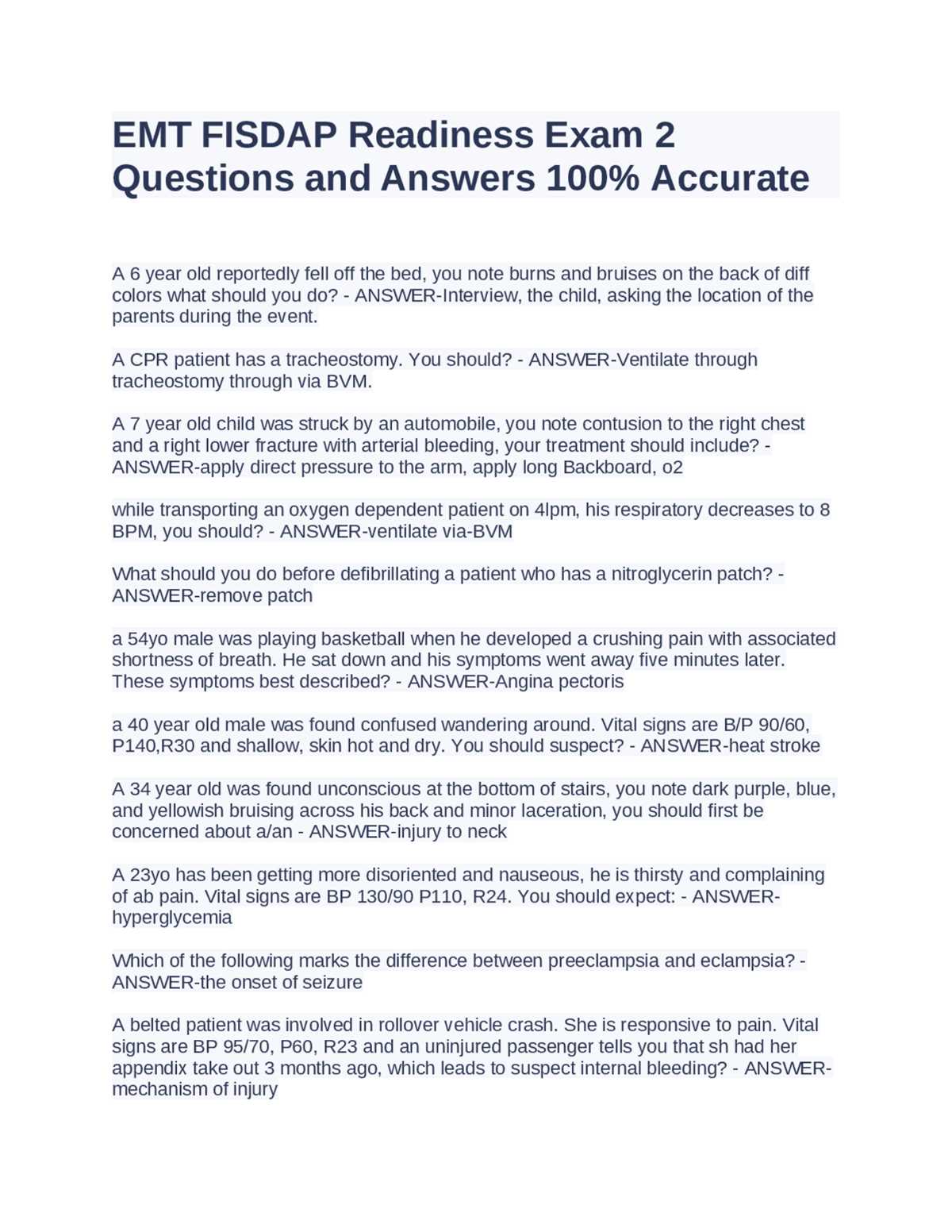 fisdap emt readiness exam 2 answers fisdap emt readiness exam 2 answers