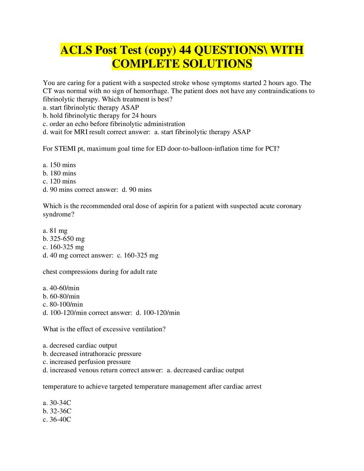 free acls practice test with answers