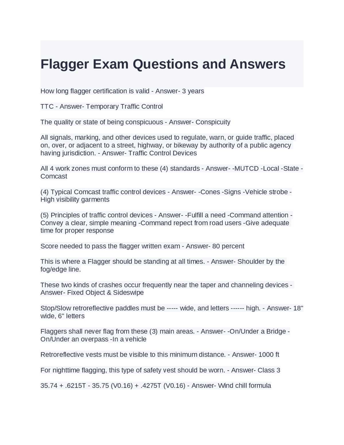 flagger exam answers