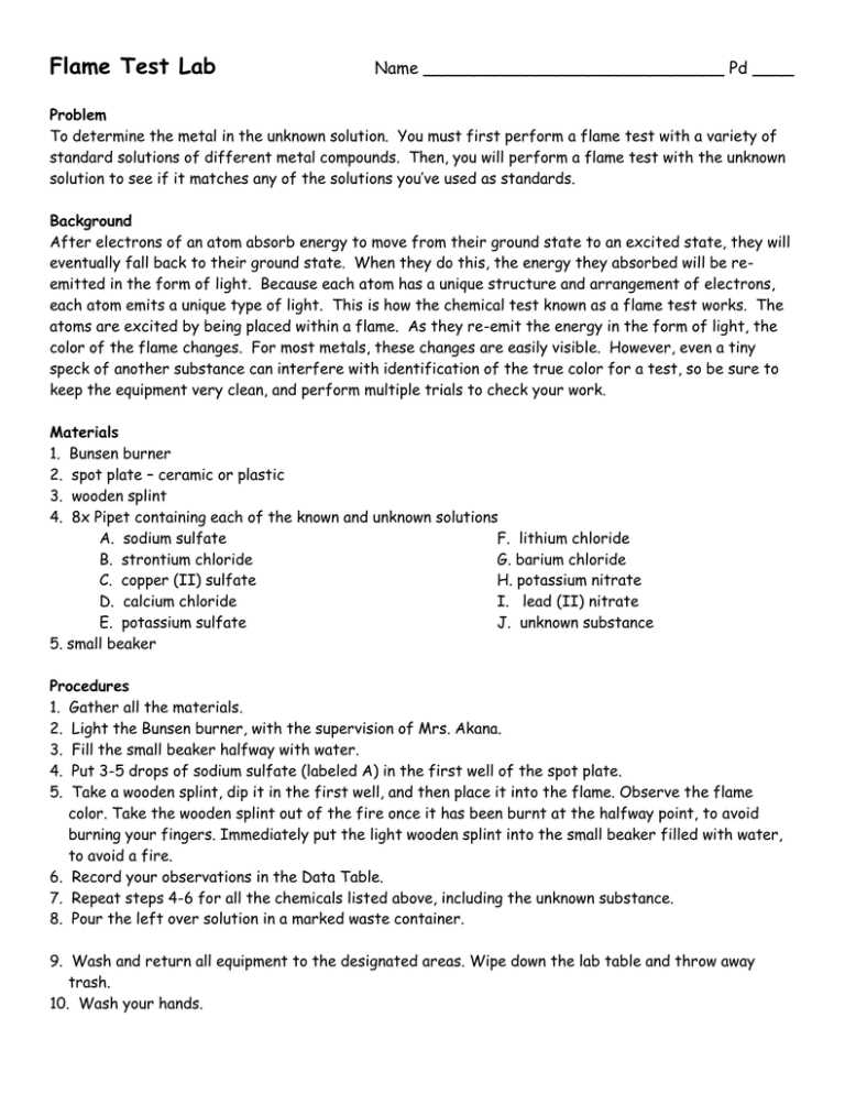 flame test questions answers