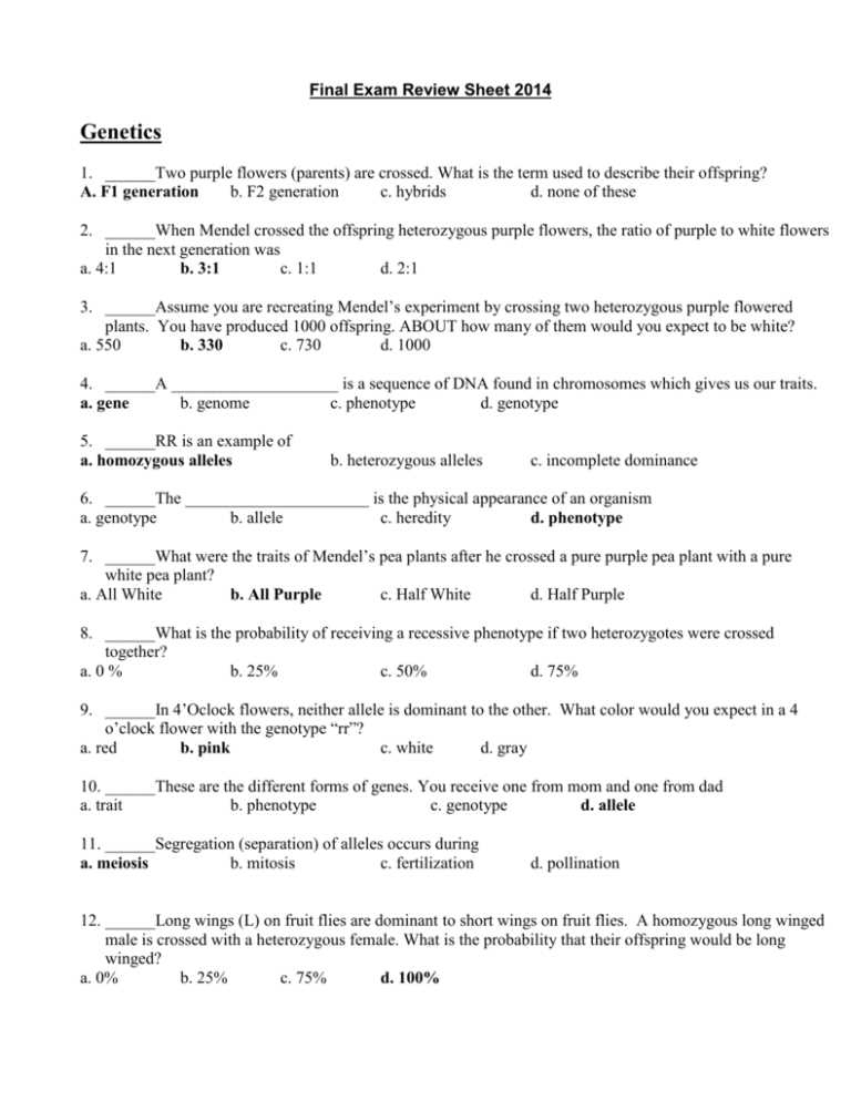 genetics exam review answer key