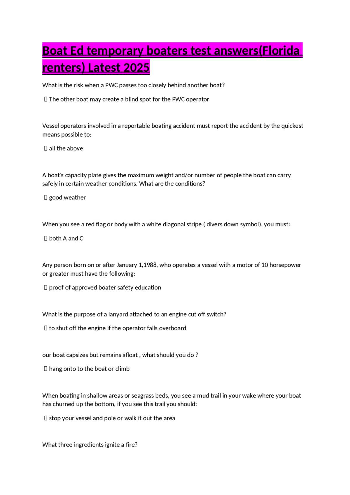 florida boat test answers