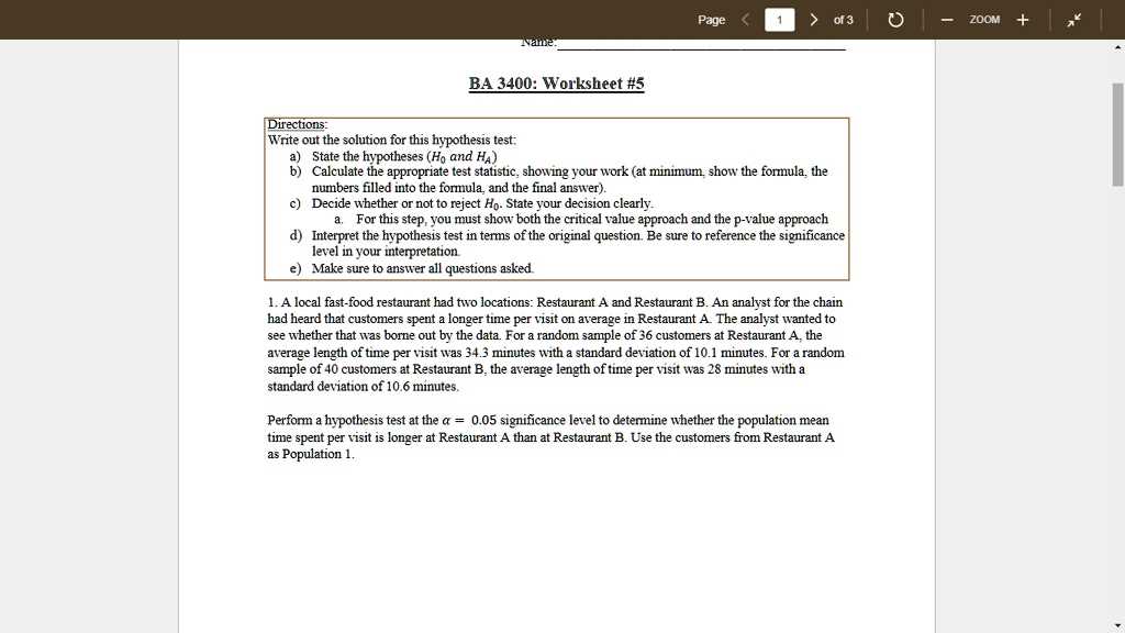 hypothesis testing worksheet answers