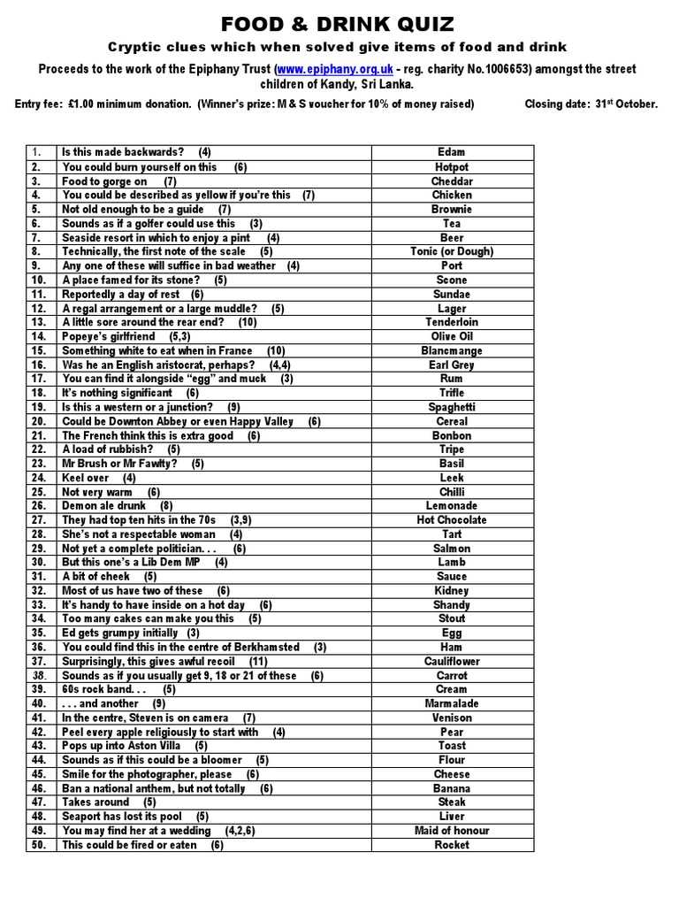 food and beverage assessment test answers