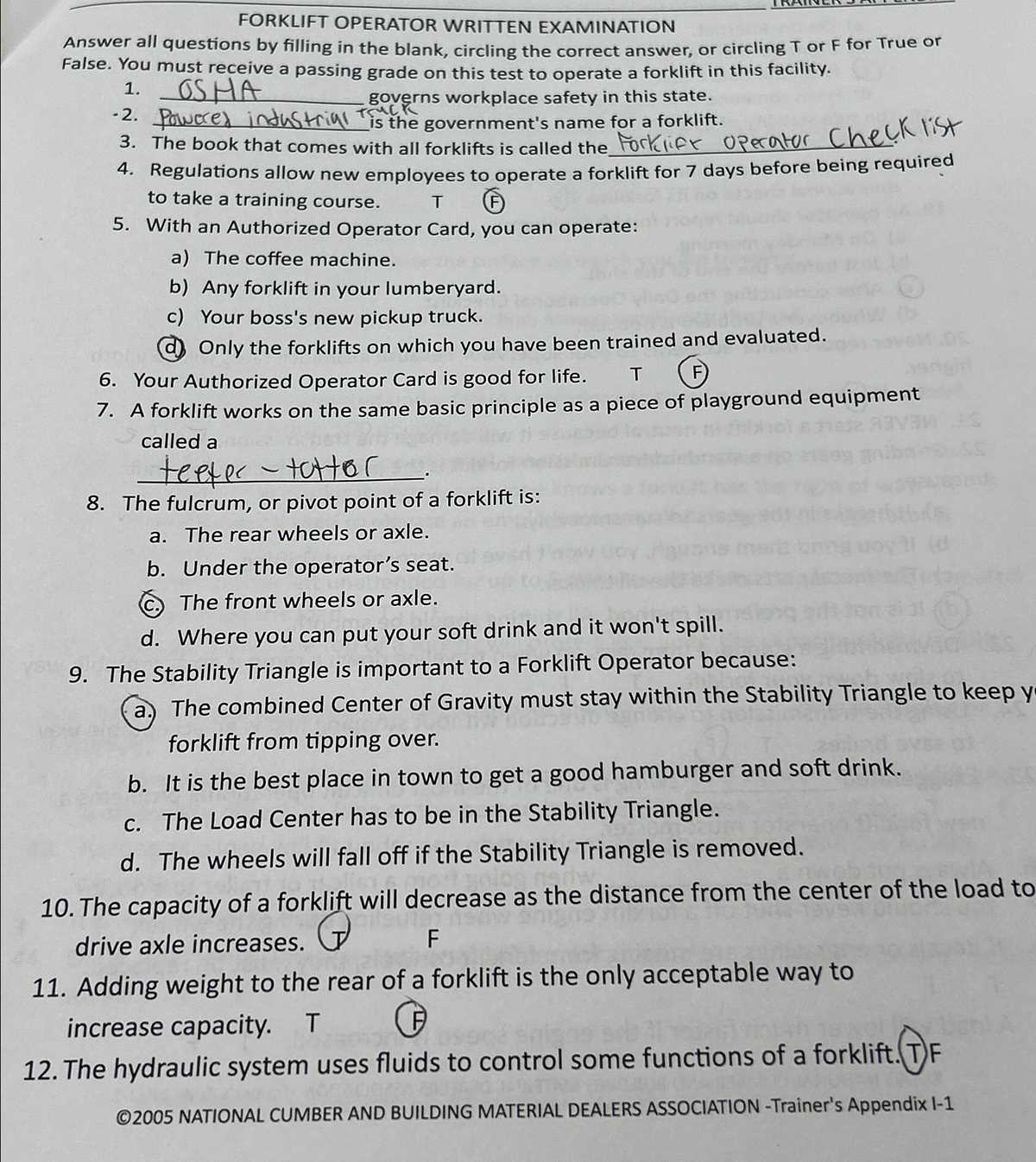 forklift test answer key