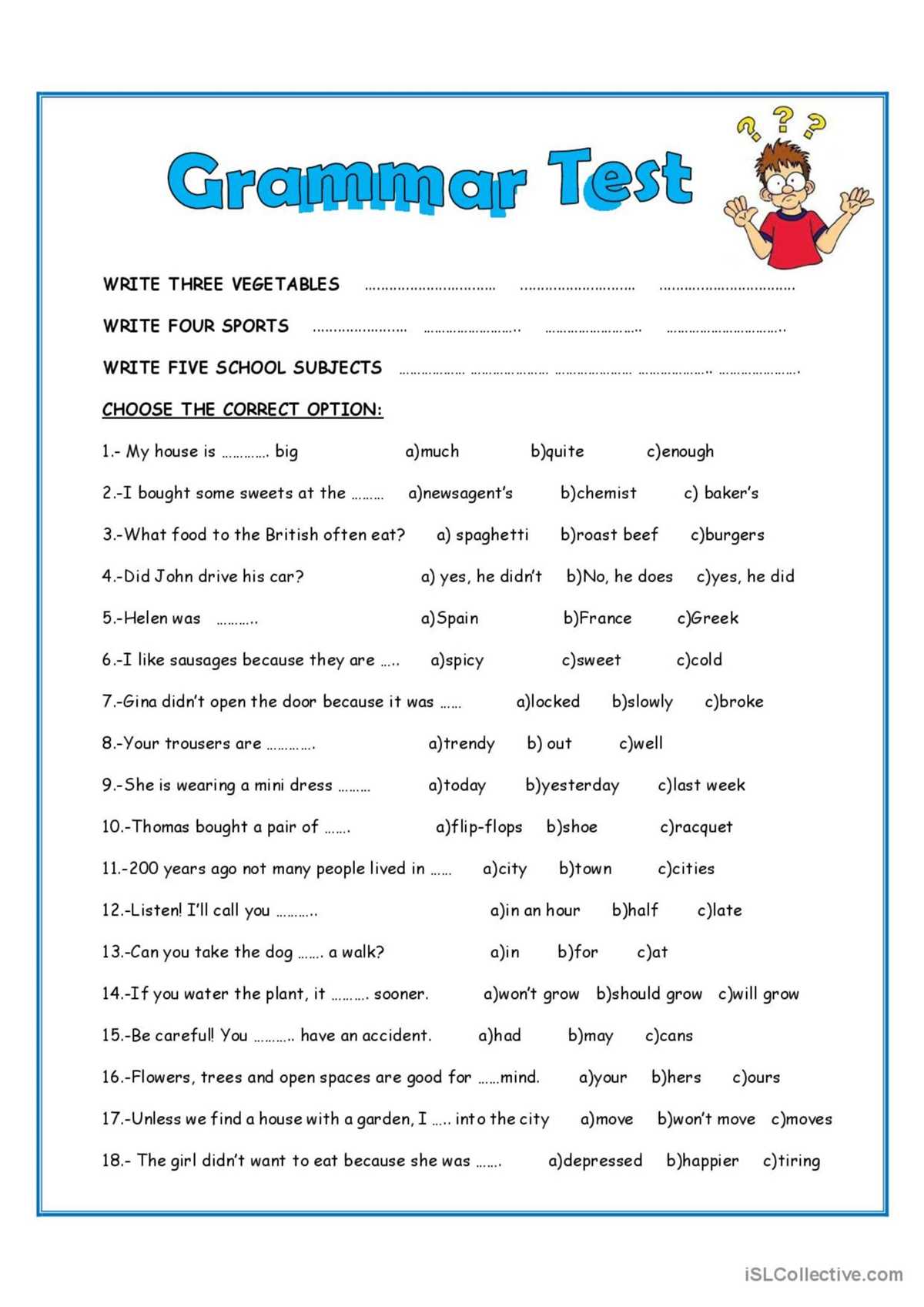 free online grammar test with answers