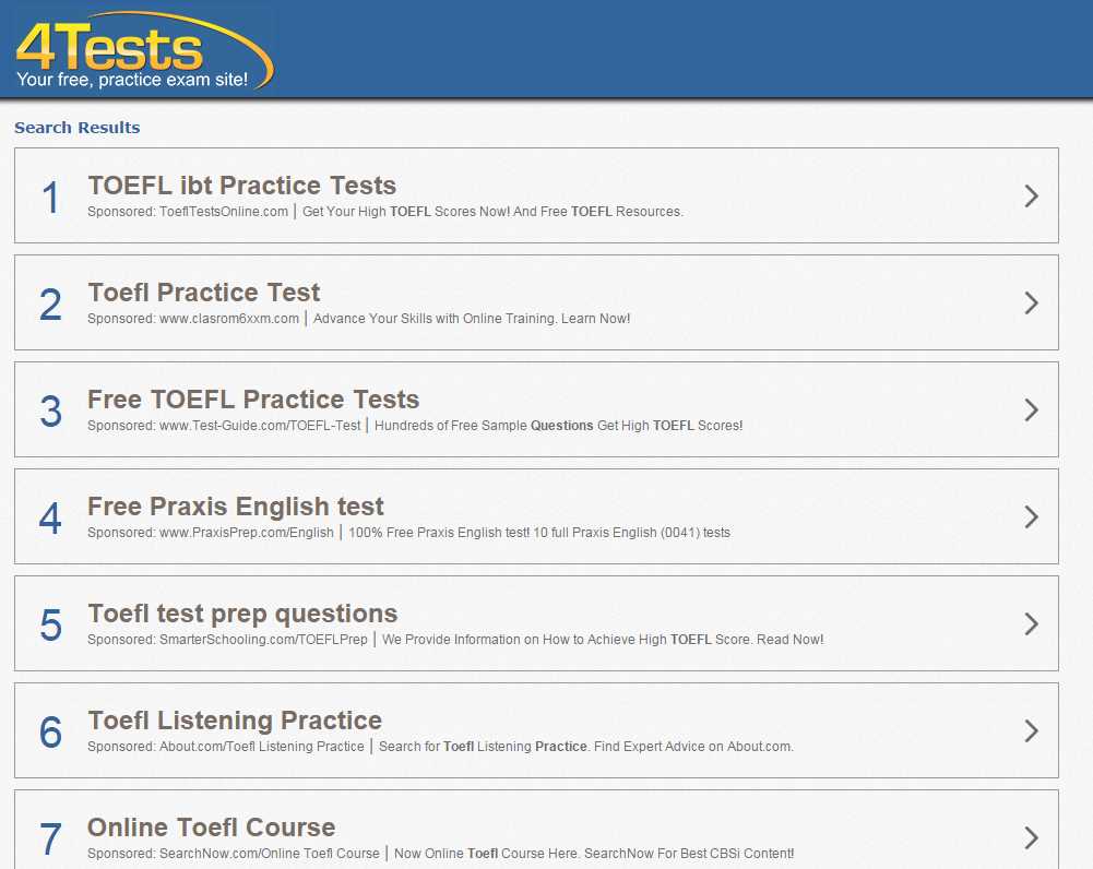 free toefl practice test with answers
