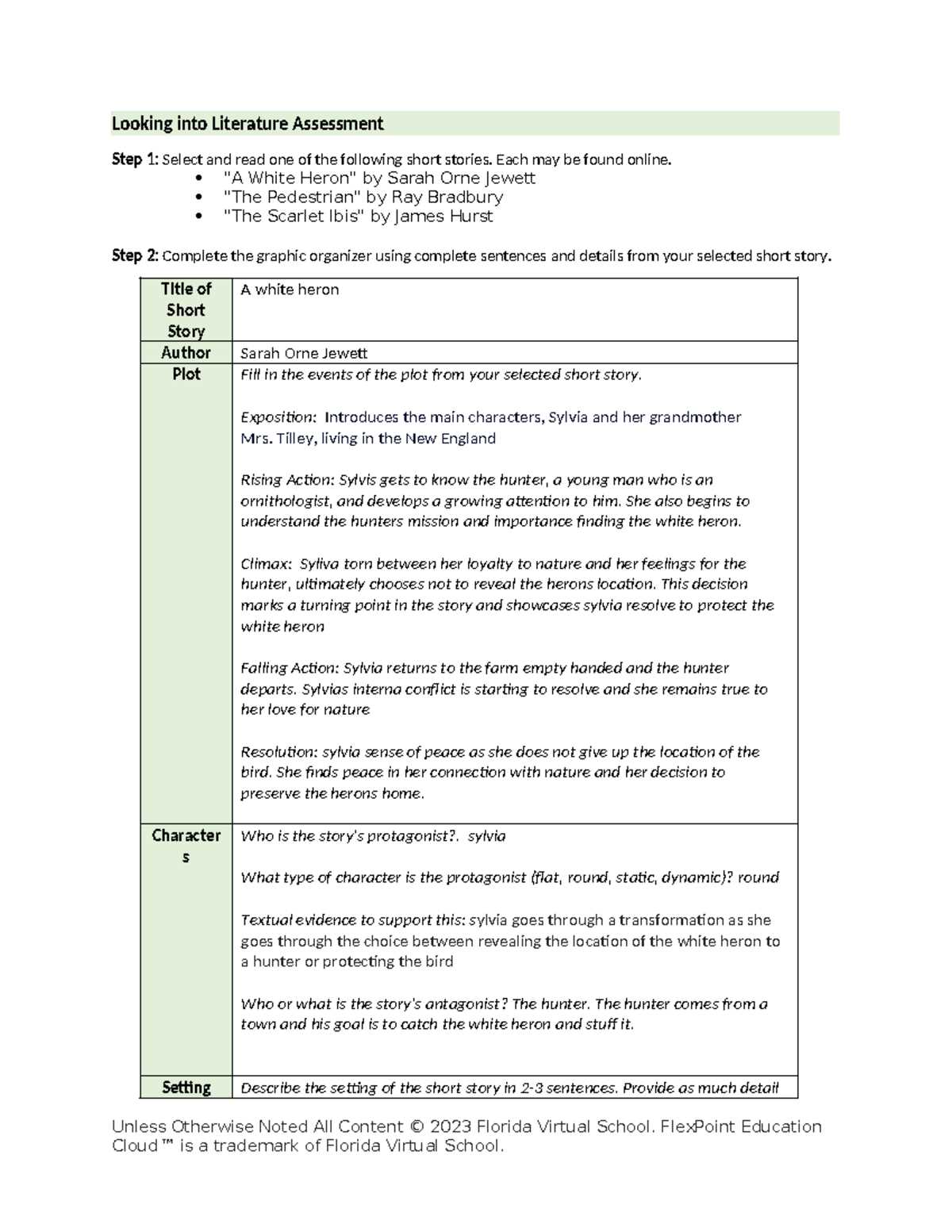 a white heron test answers