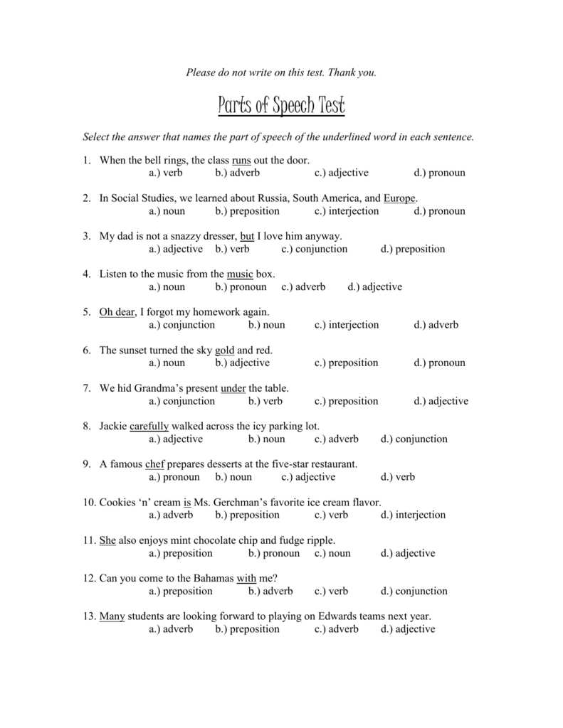 diagnostic test 1 parts of speech answers