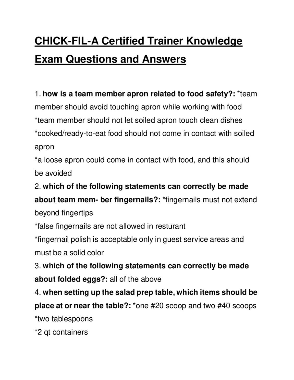 chick fil a food safety test answers