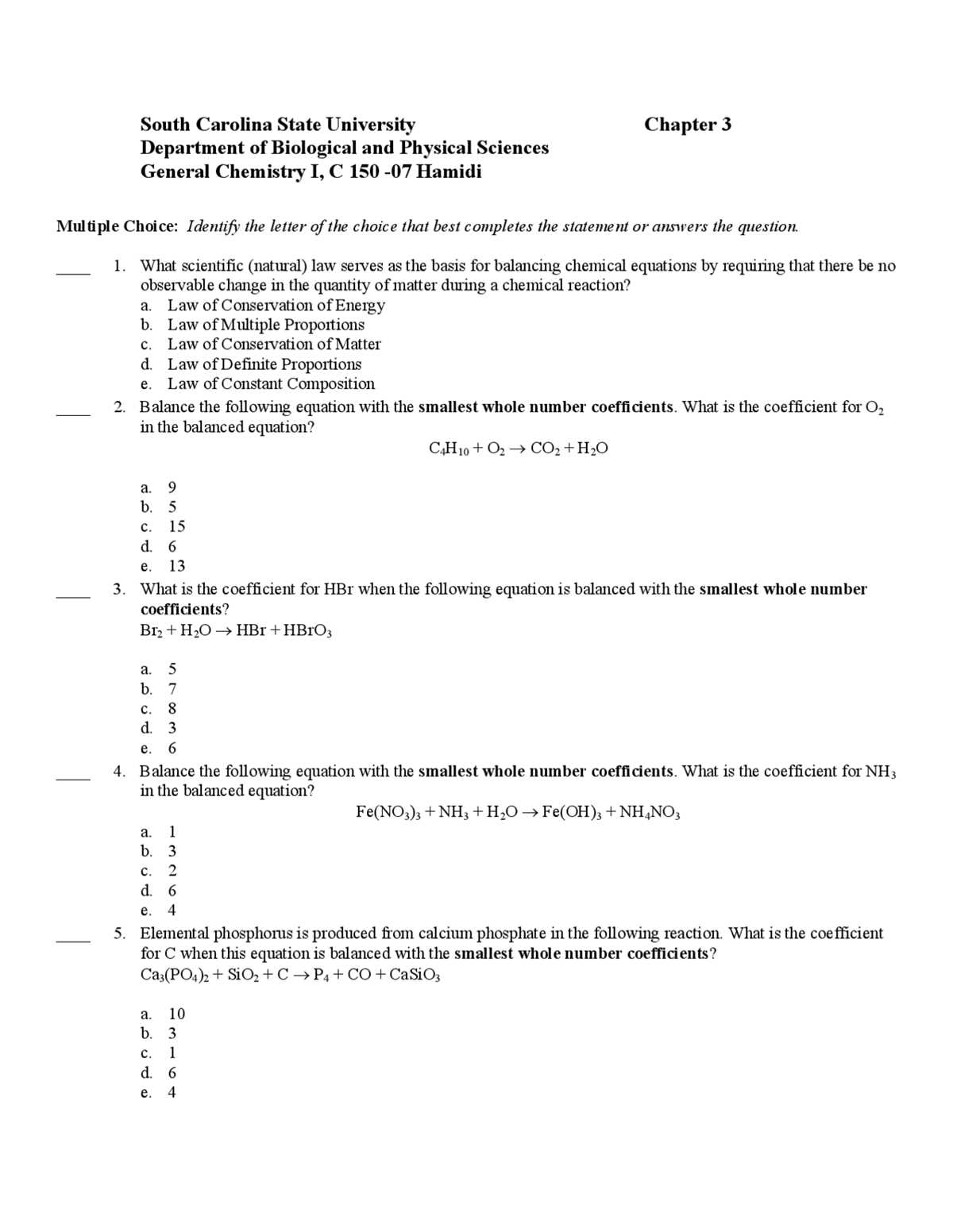general chemistry final exam with answers