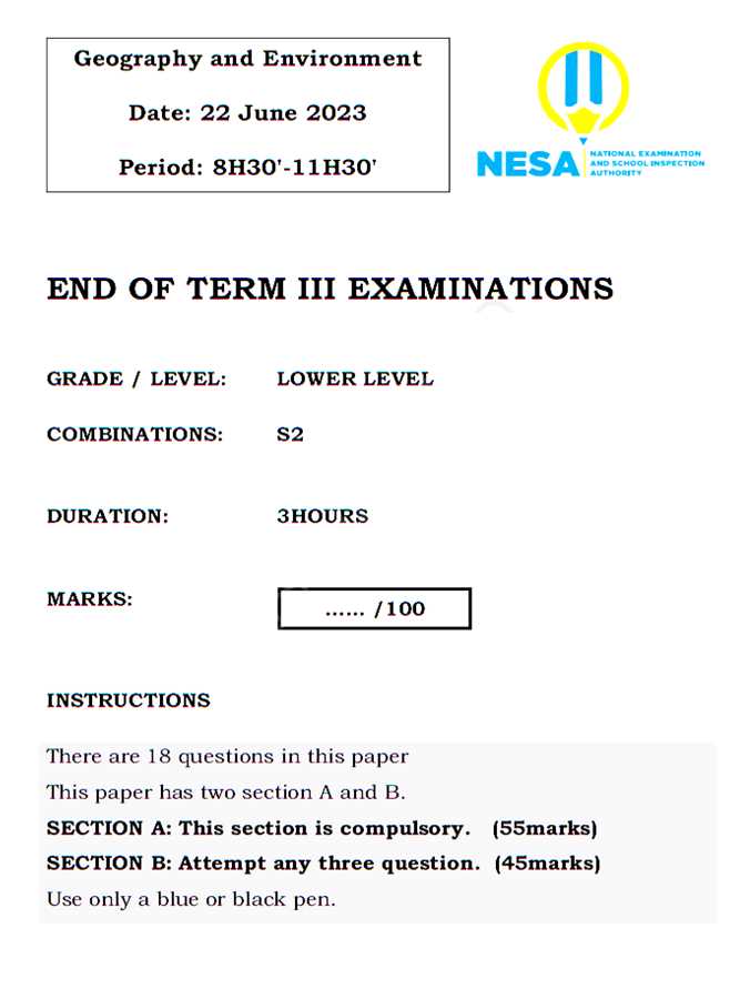 geography exam answers