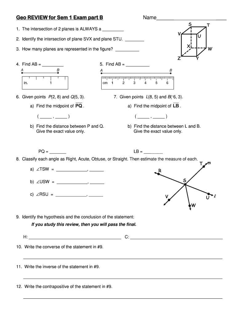 geometry 1 final exam review answers