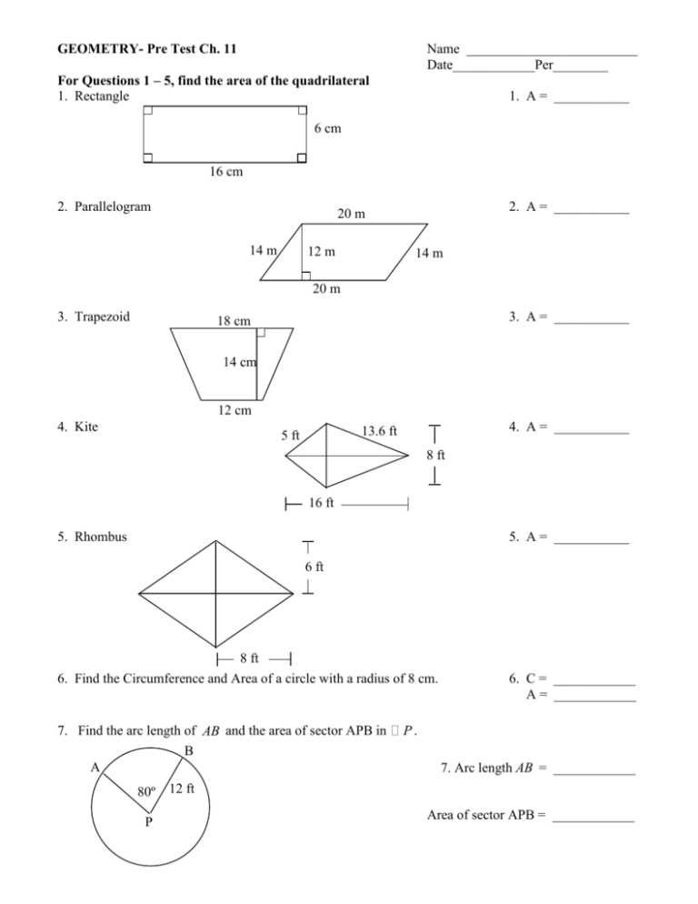 geometry chapter 11 test a answer key