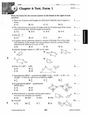 geometry chapter 3 test answers form a