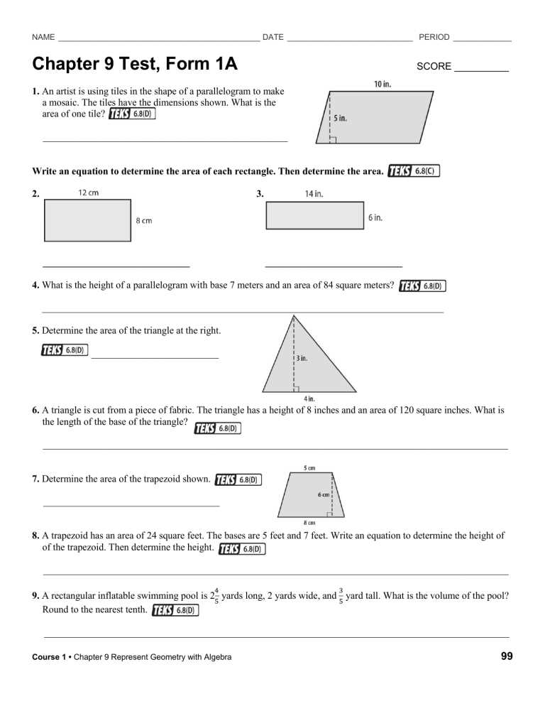 geometry chapter 7 test form 1 answers