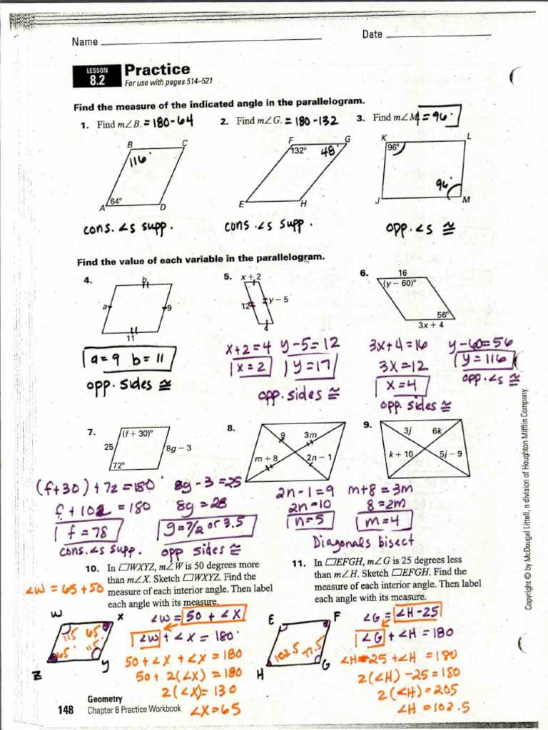 geometry chapter 8 test review answers