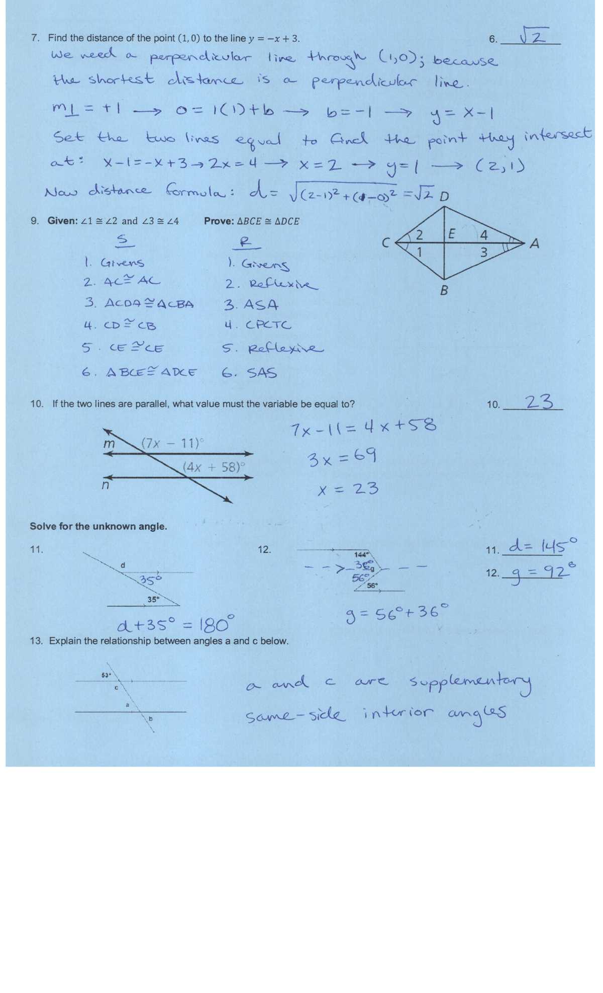 geometry first semester final exam review answer key