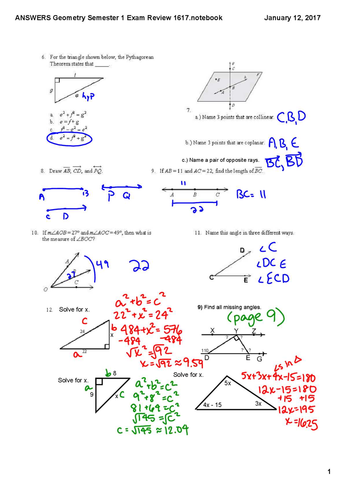 geometry test chapter 1 answers