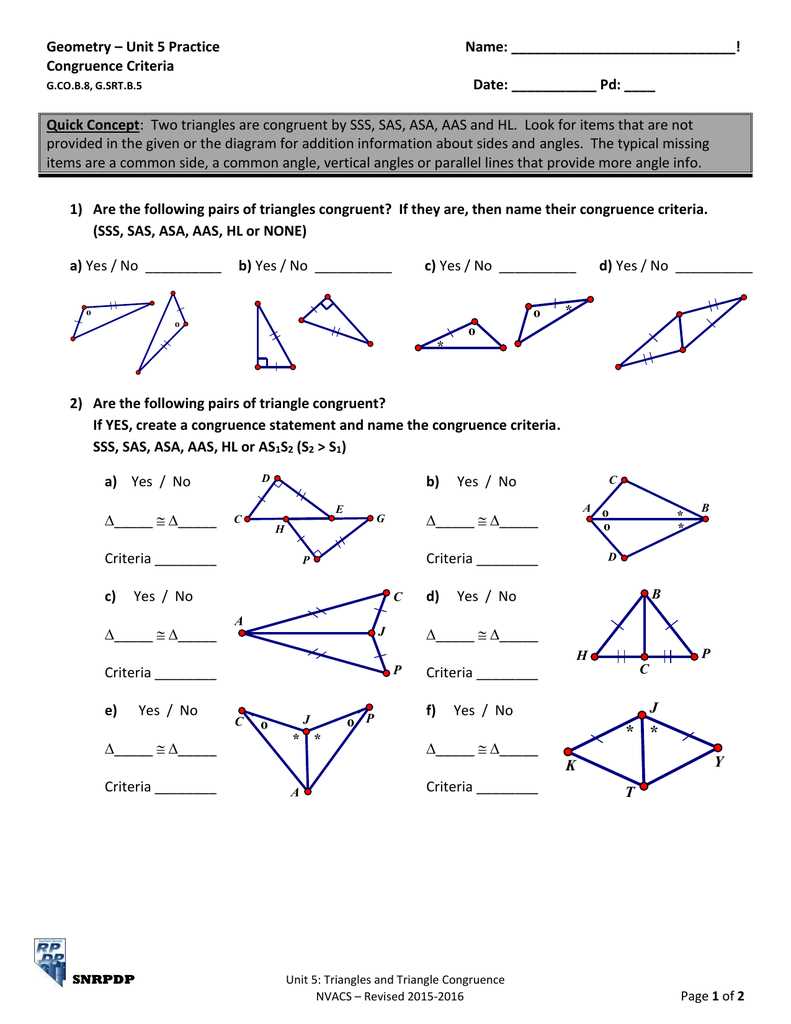 geometry test review congruent triangles answers