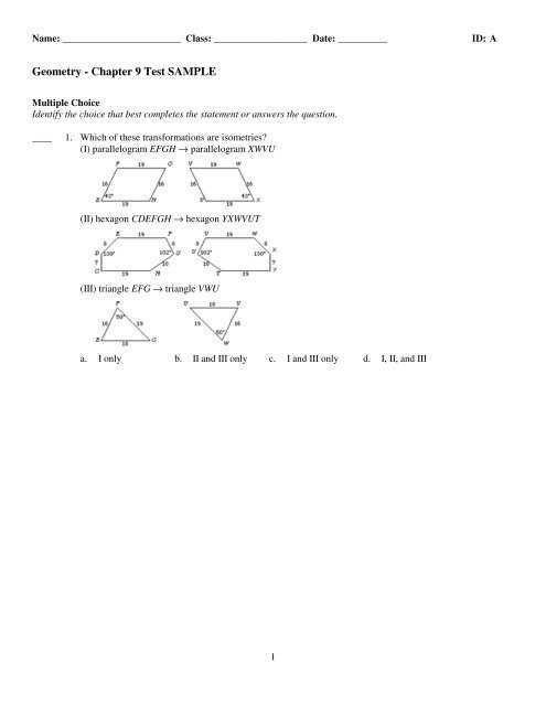 geometry ch 9 test answers