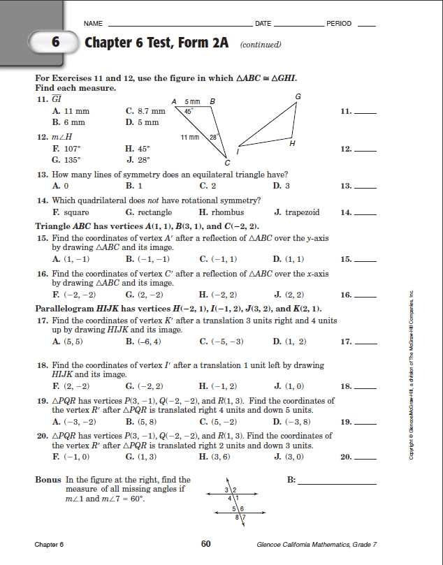 glencoe geometry chapter 2 test form 1 answers