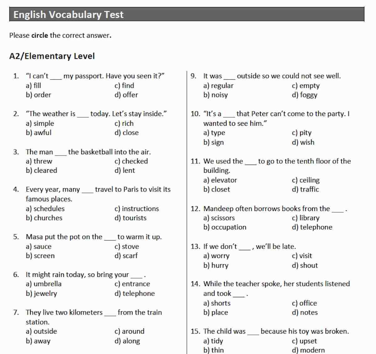 free english test with answers
