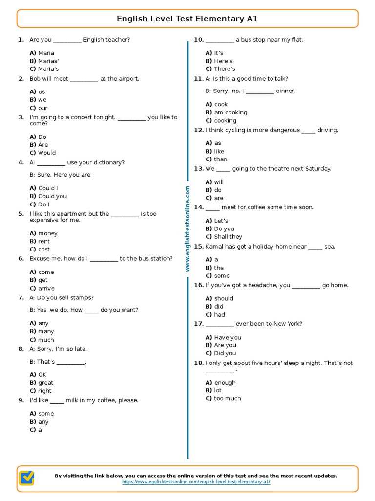 english level test answers