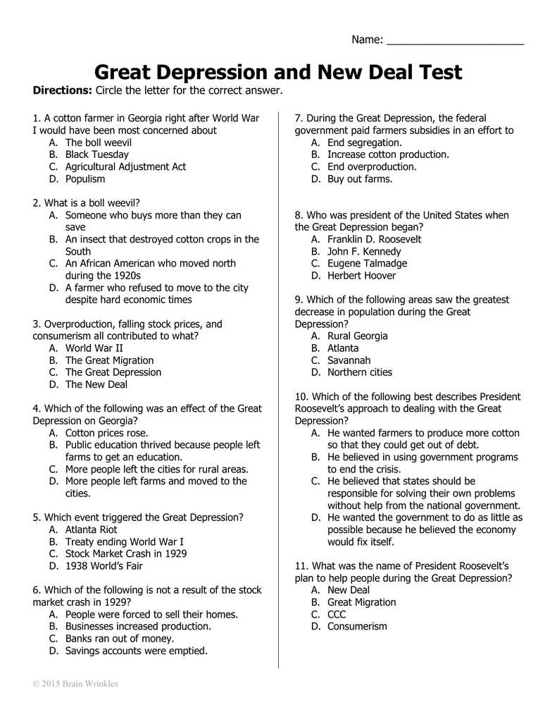 great depression new deal test answers