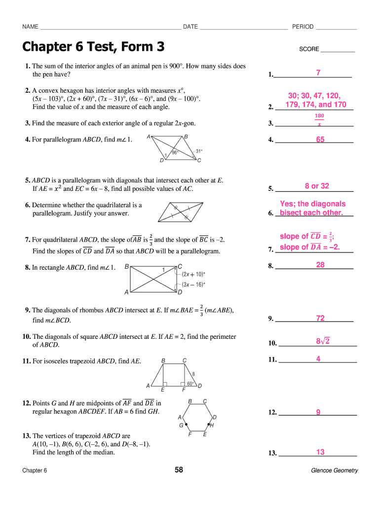geometry topic 8 test answer key