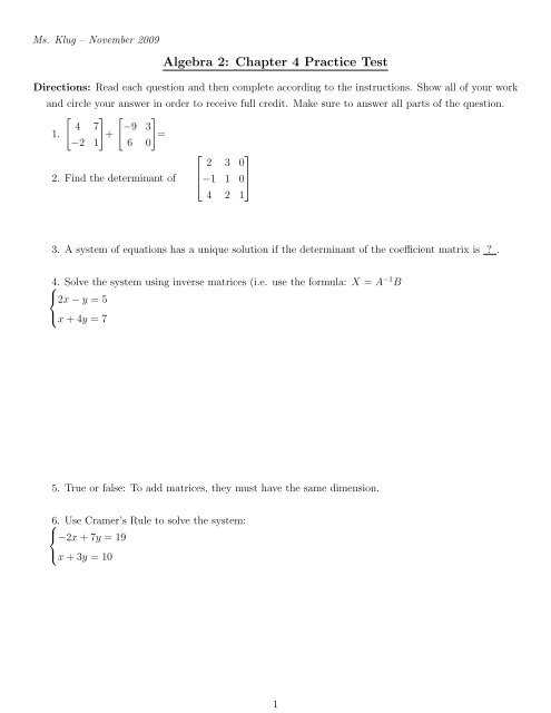 glencoe algebra 1 chapter 4 test form 1 answer key