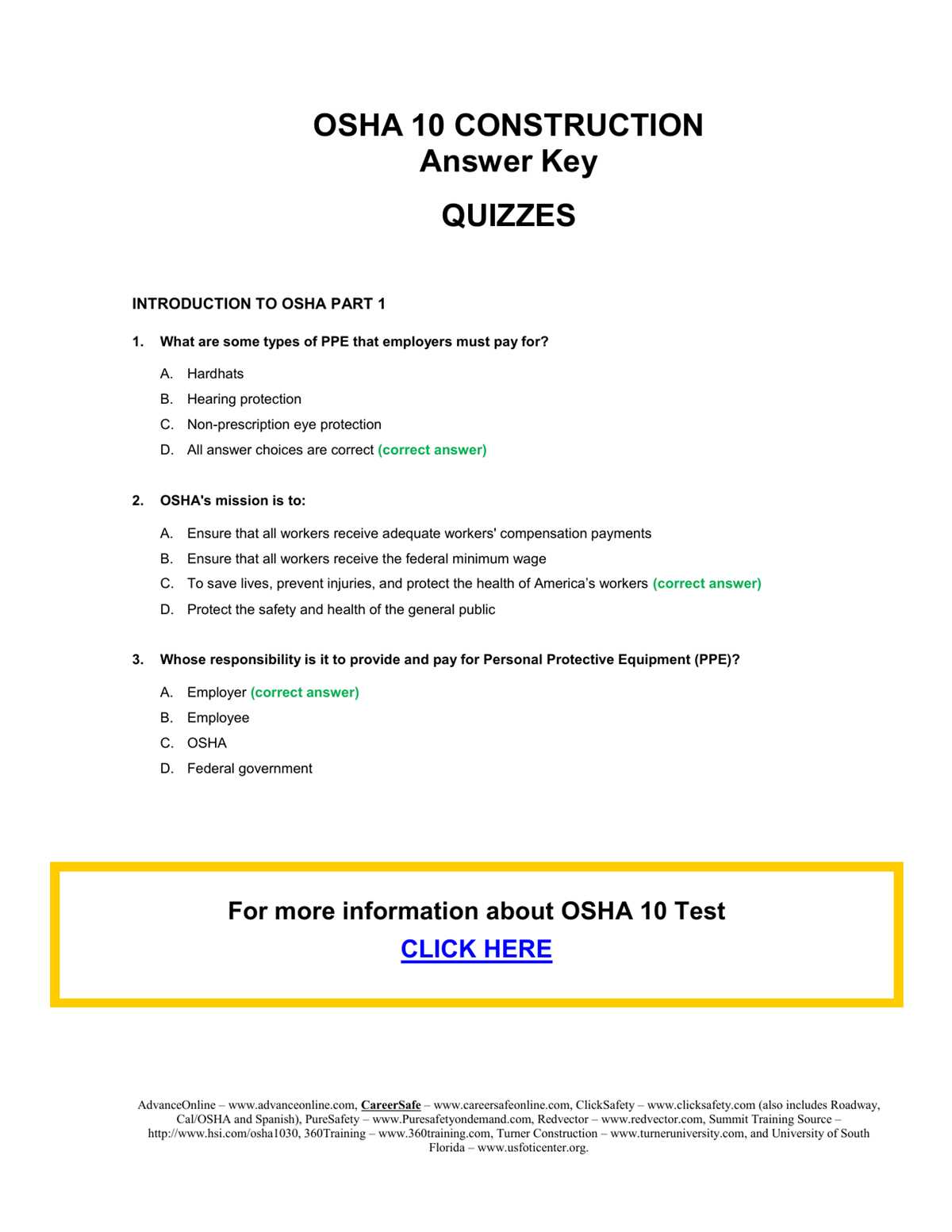 osha 10 hour training final exam answers
