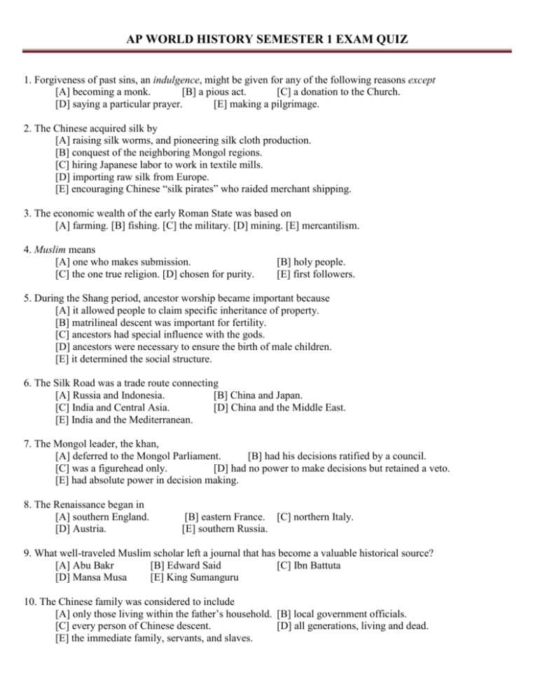history 1301 test 1 answers