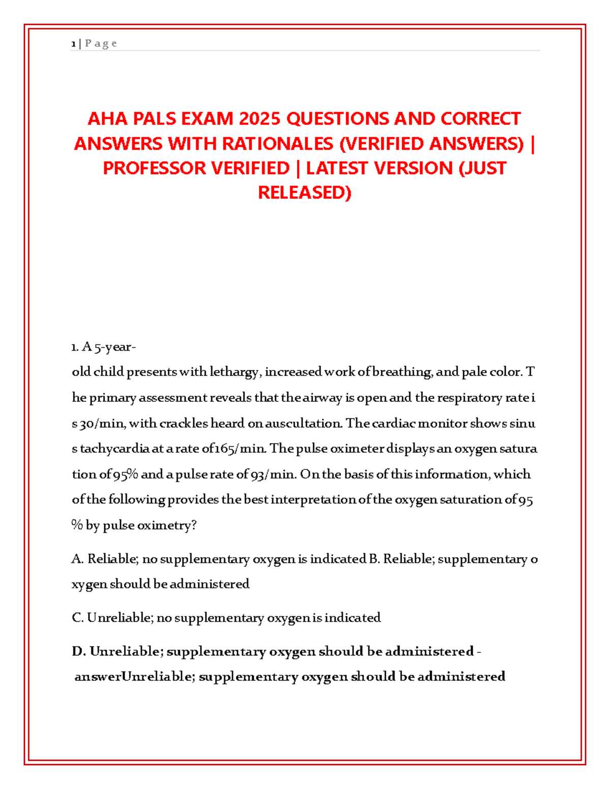 aha exam a answers