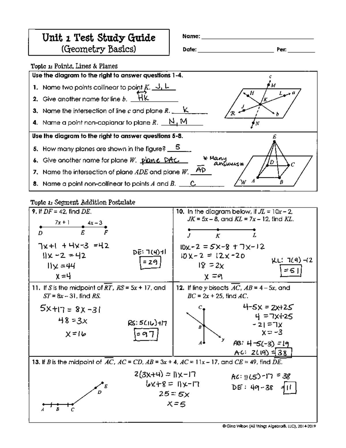 geometry semester 1 exam answer key