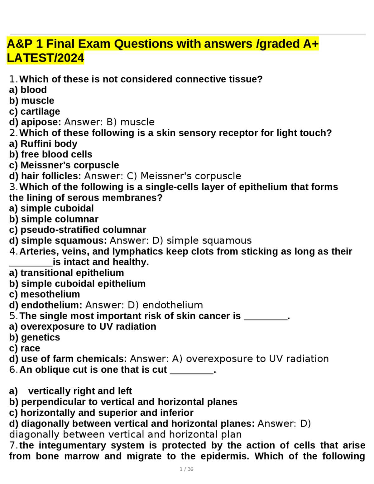 a&p 2 final exam questions and answers