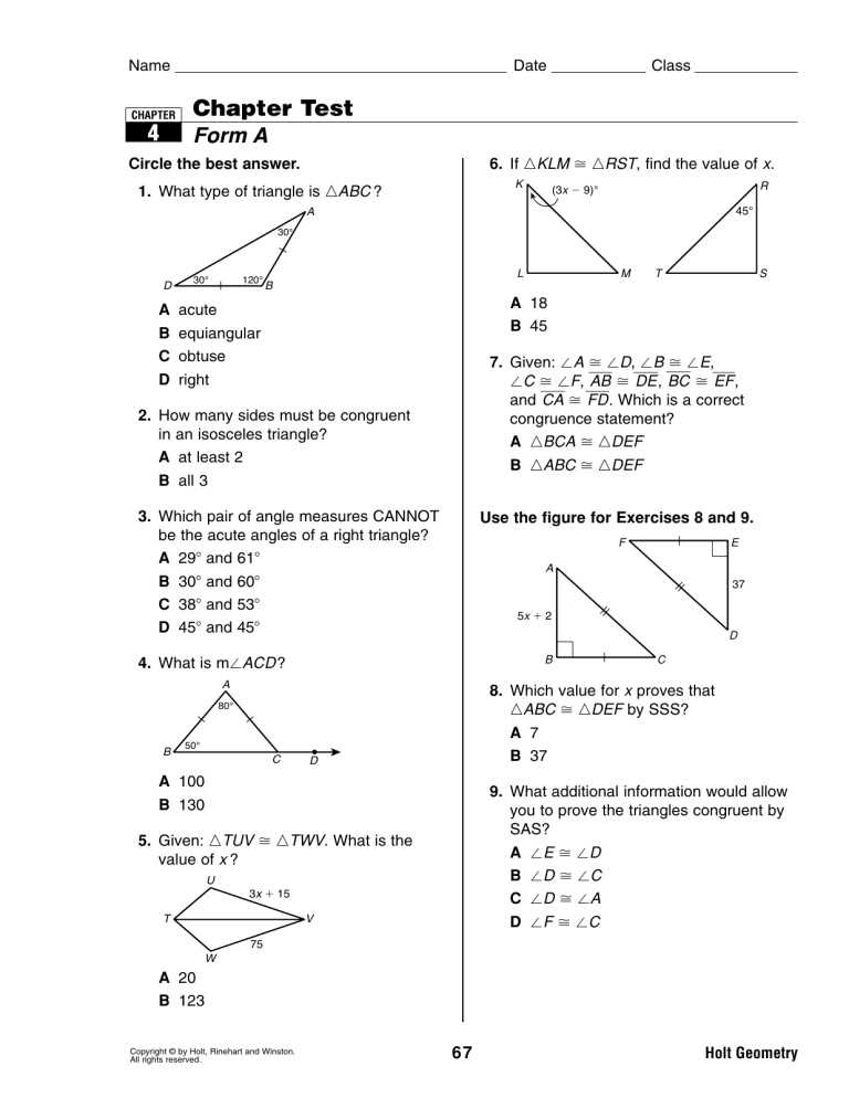holt geometry chapter 4 test answers