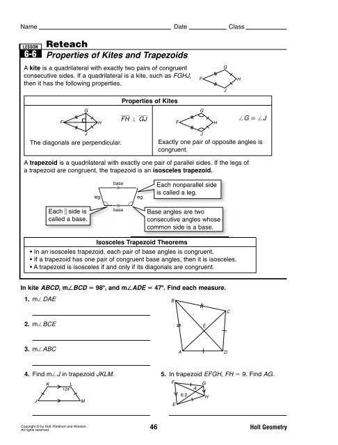 holt geometry chapter 6 test form a answers