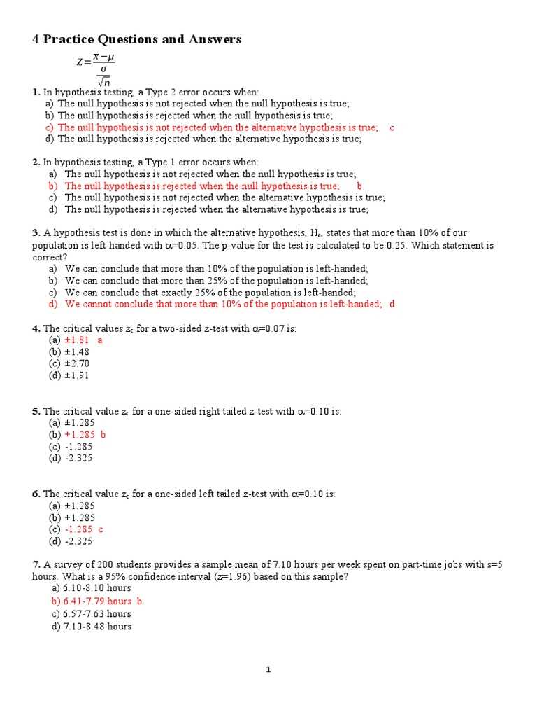 hypothesis testing answers