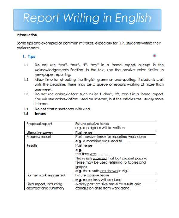 report writing exam answers