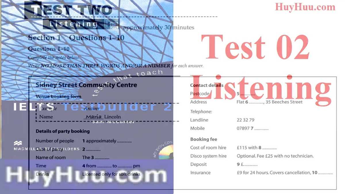 ielts test builder 2 listening test 1 answers