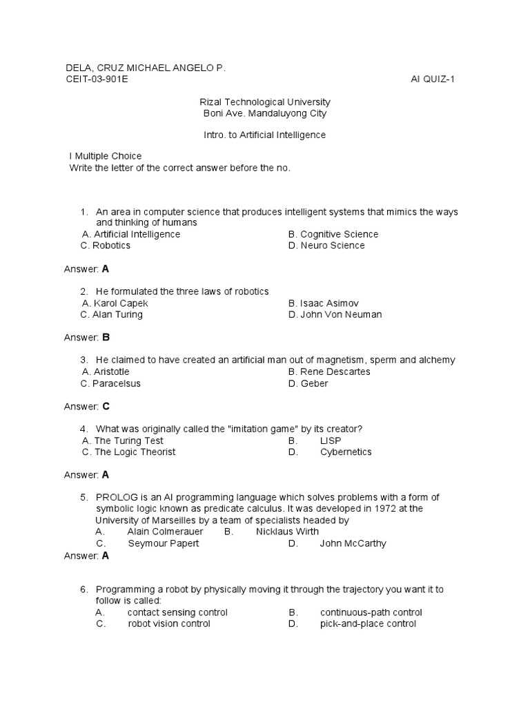 artificial intelligence final exam questions and answers