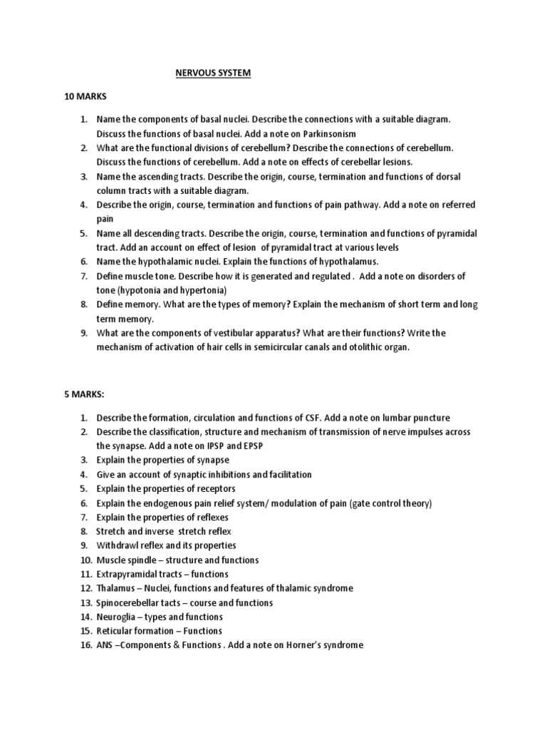 anatomy and physiology nervous system test answers