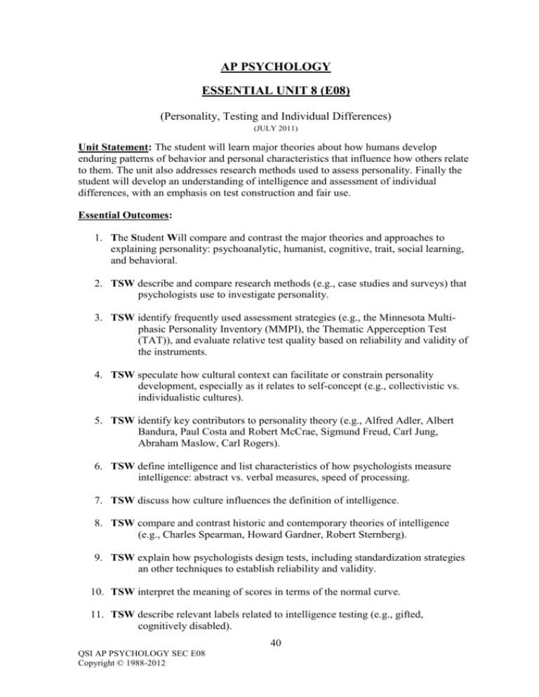 ap psychology unit 8 test answers
