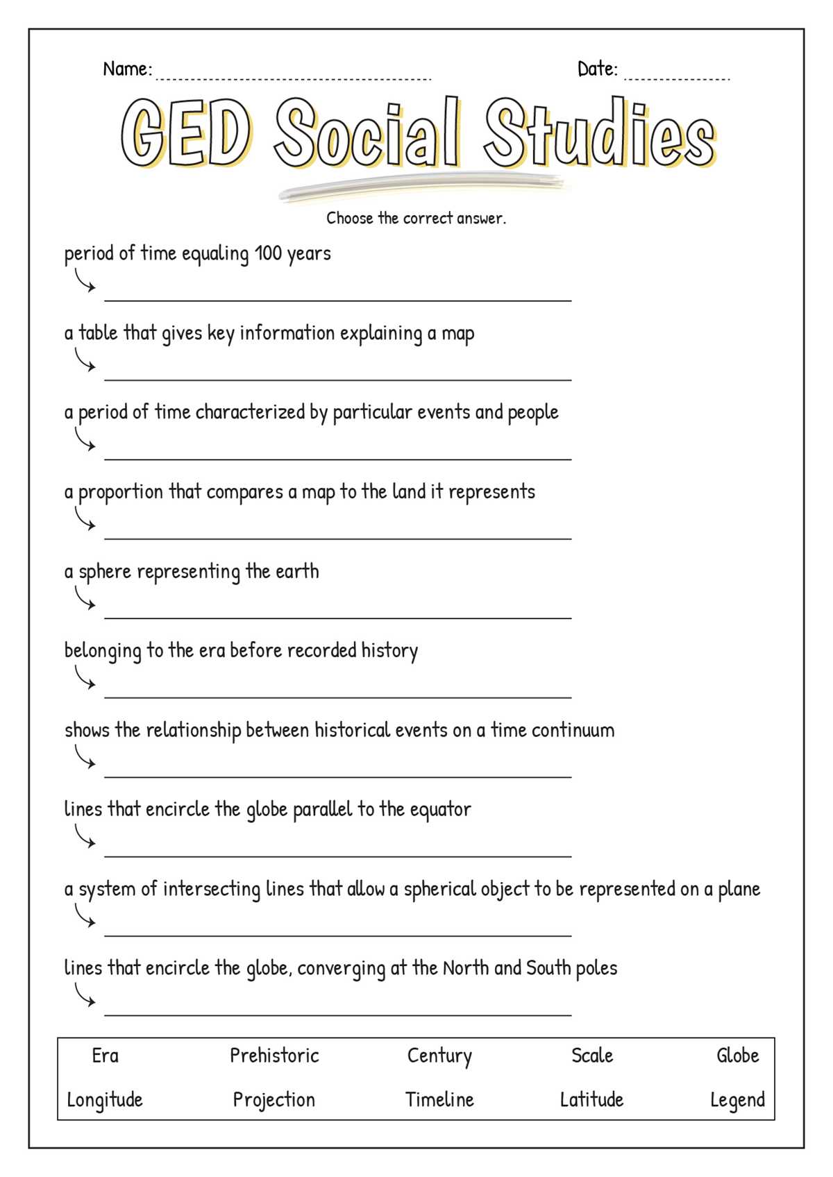 free ged practice test and answers printable