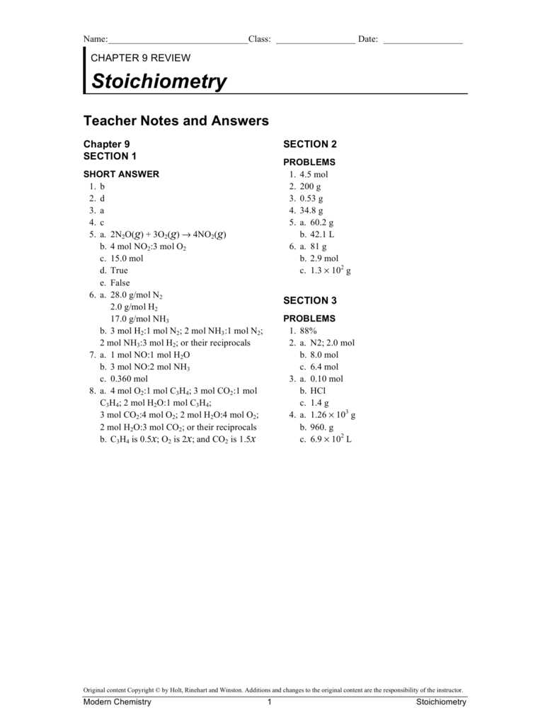 chapter 9 test review stoichiometry answers