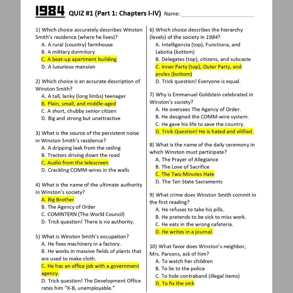 1984 test questions and answers
