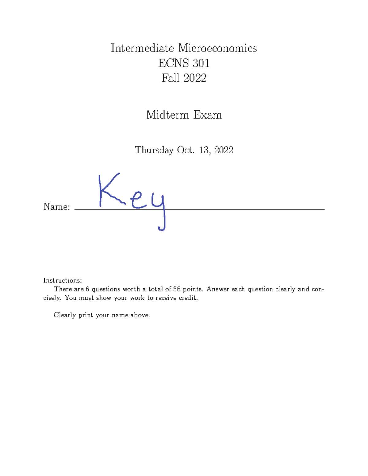 intermediate microeconomics midterm exam with answers