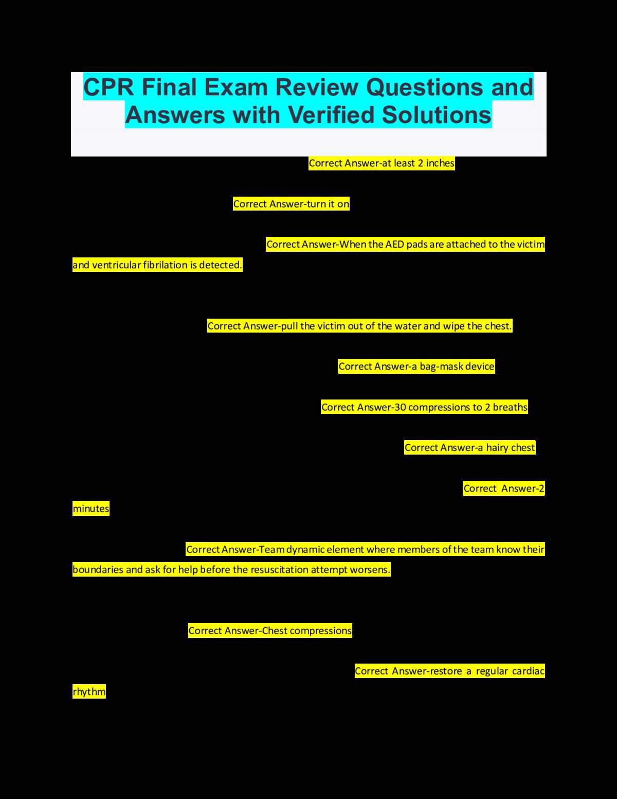 adult cpr exam answers