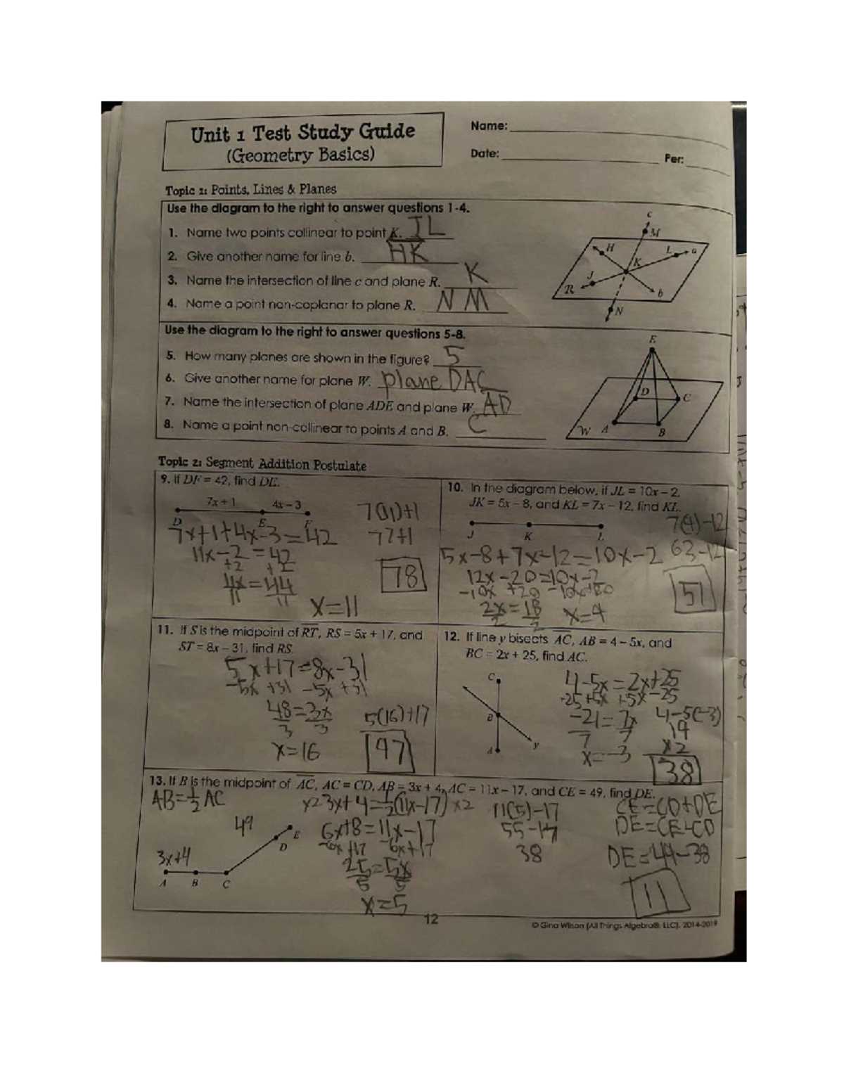 unit 2 test geometry answer key